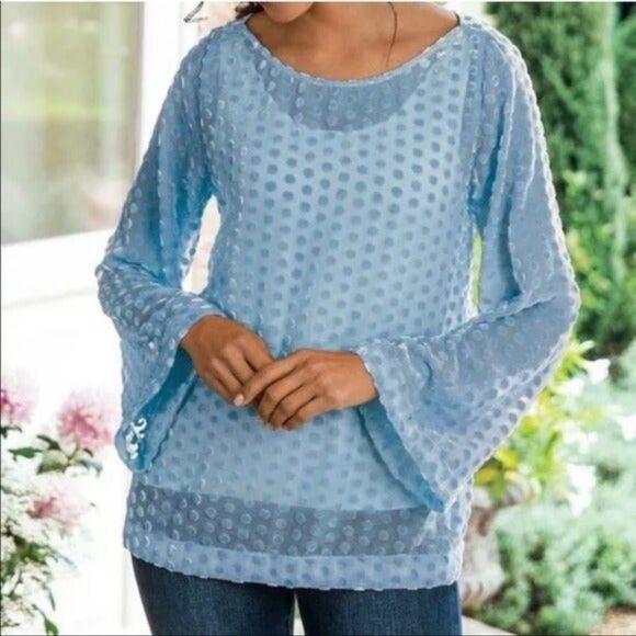Soft Surroundings Dulce‎ Velvet Dot Blue Blouse Sz S - Picture 1 of 6